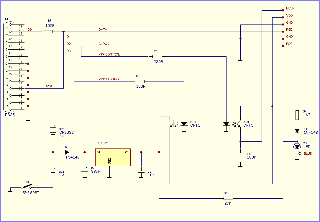 Battery Powered PIC Programmer Schematic
