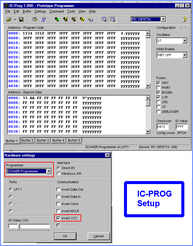 Settings of PIC1388 in IC-Prog