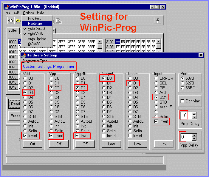 Settings for WinPicProg
