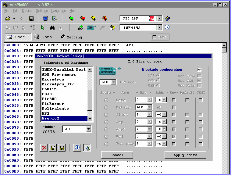 WinPic800 hardware setup